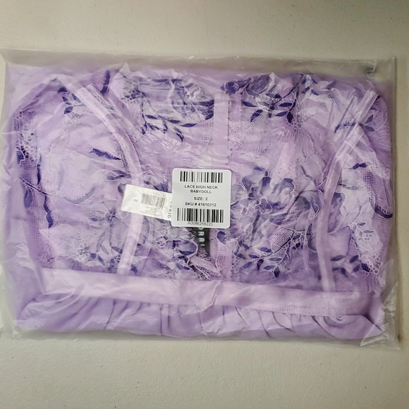 ❤️NWT VINTAGE TORRID LACE WIRELESS BABYDOLL SHEER HIGH NECK LILAC LINGERIE PLUS - Picture 4 of 12